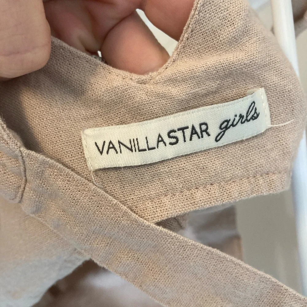 Vanilla Star Girls Linen Blend Sleeveless Jumper Cream Tan Color Sz Small